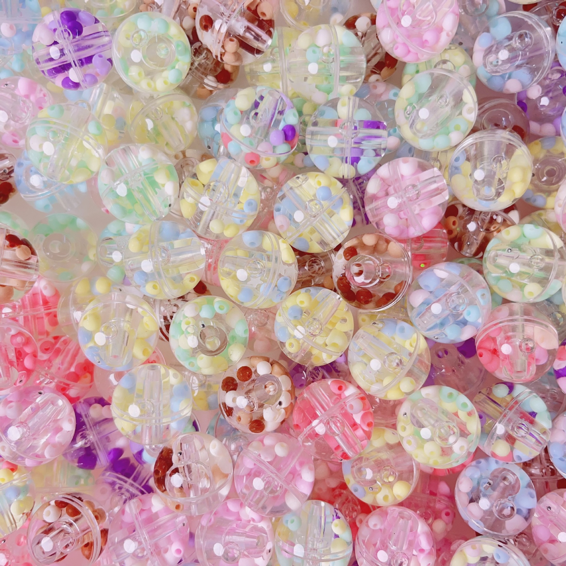 抖音爆款亚克力流沙圆球直孔圆珠diy手机链钥匙扣串珠材料饰品配