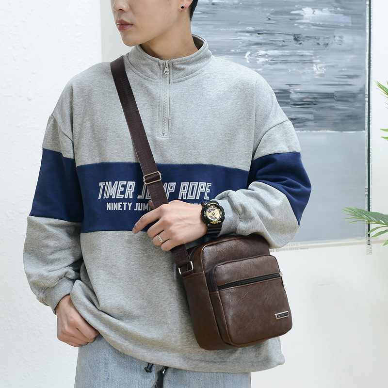 2021 Men's PU Leather Korean Style New Shoulder Bag Business Casual Large-Capacity Crossbody Bag Men's Single-Shoulder Backpack Stall
