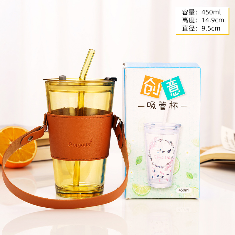 Internet Celebrity Aurora Cup Ins Wind Straw Coffee Cup Store Celebration Drainage Advertising Gift Glass Water Cup Printed Logo