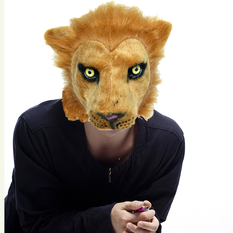 抖音网红动物面具全脸ps万圣节化妆舞会狮子面具儿童毛绒玩具