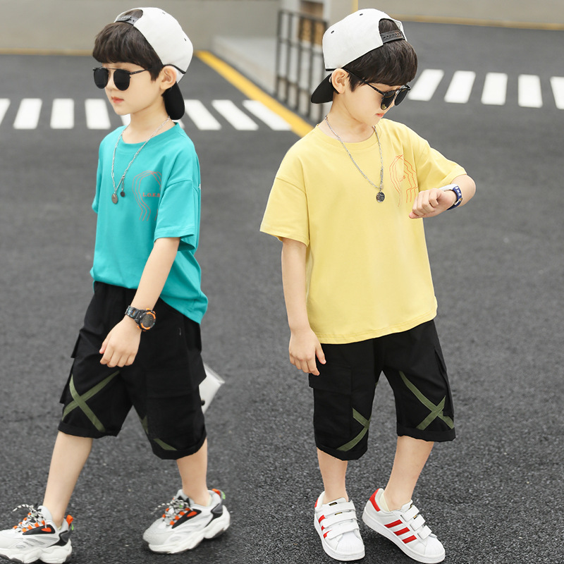 男童夏装短袖套装2022新款儿童装牛仔中裤小男孩薄款帅气两件套