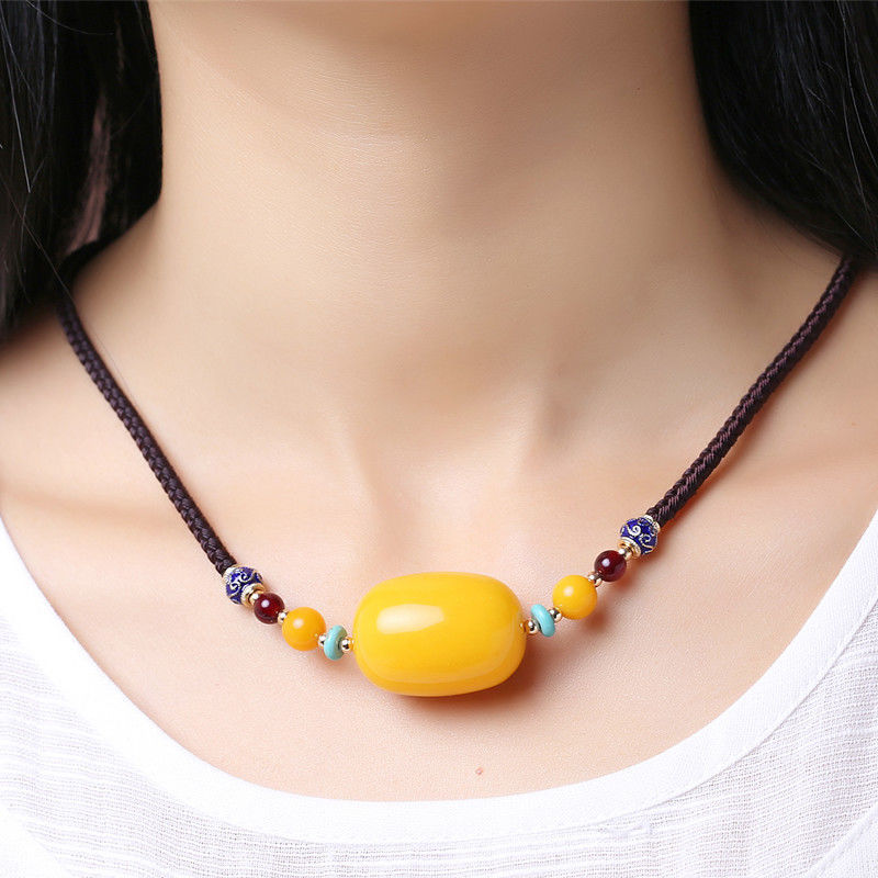 蜜蜡桶珠老蜜蜡吊坠琥珀锁骨项链鸡民族风转运毛衣链挂坠配饰