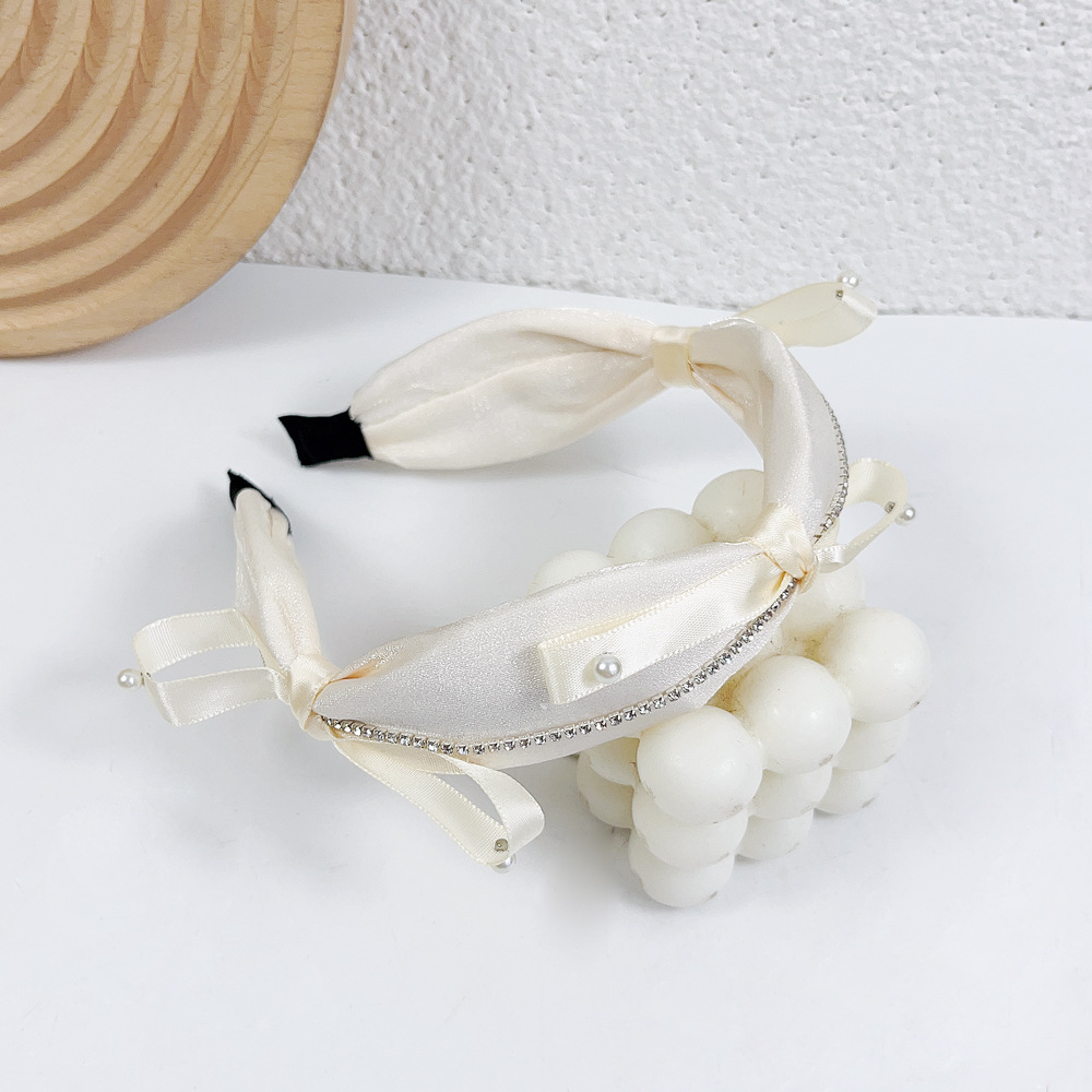 Summer New Ins Style Retro Rhinestone Pearl Headband Small Bowknot Fairy Age-Reducing Hairpin out Headband for Women