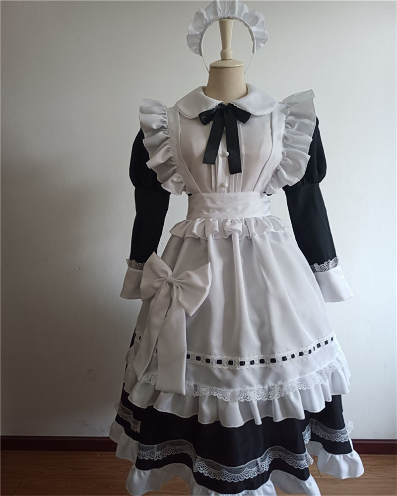 传统女佣长裙长袖女仆装伪娘英国管家cosplay日系制服 可爱连衣裙