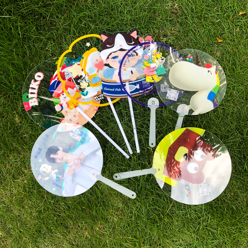 透明卡通圆形大头柄筷子柄广告扇子20把起订印刷明星广告扇透扇哦
