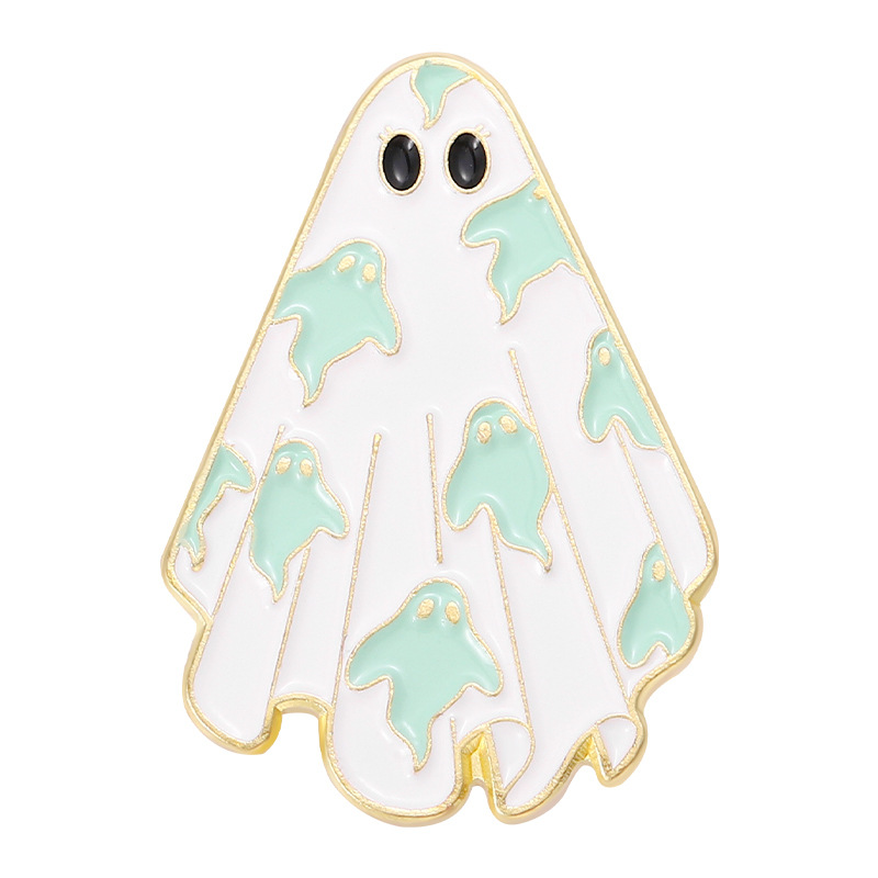 Maple Leaf Ghost Halloween Horror Ghost Brooch Golden M Badge Electroplating Paint Factory Wholesale Clothing Accessories