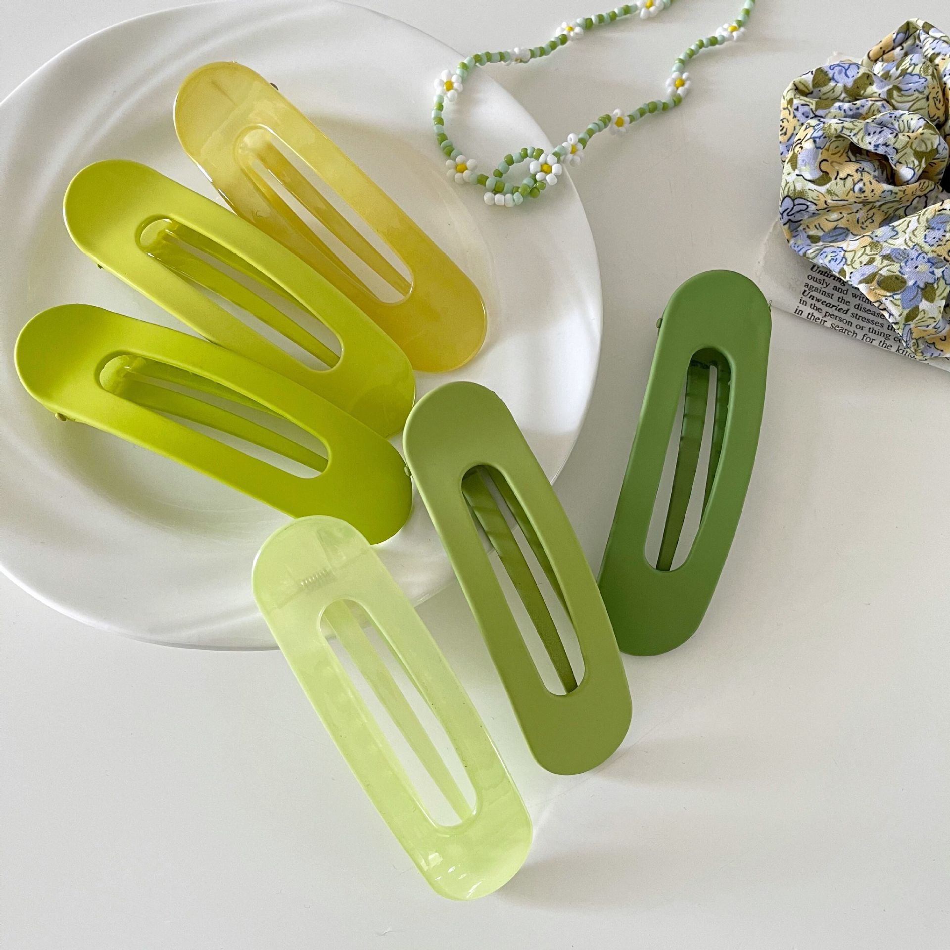 绿色系大号发夹女夹子刘海前额侧边发卡后脑勺抓夹一字夹鸭嘴夹