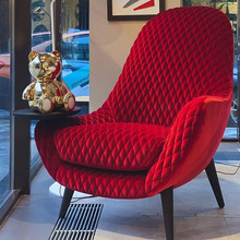设计师美式布艺老虎椅复古意式极简雪茄椅创意客厅休闲单人沙发椅