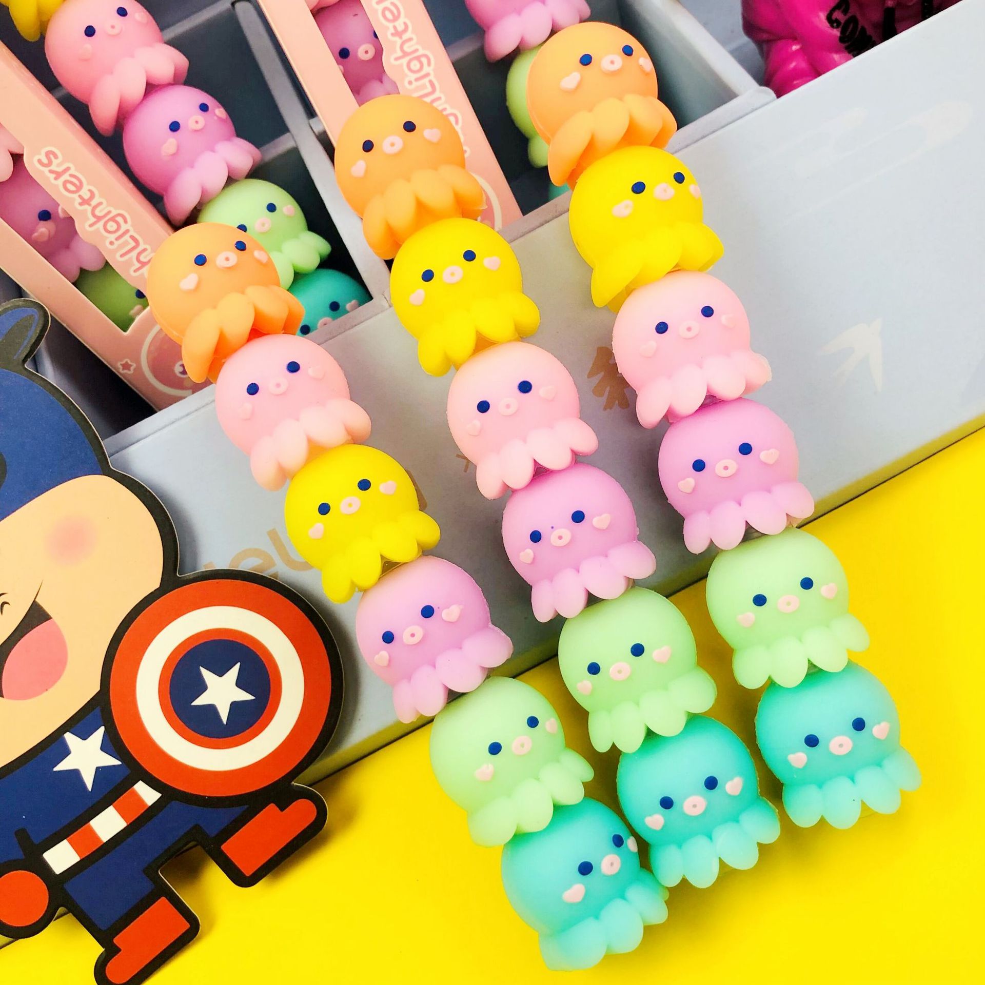 创意八爪鱼造型荧光笔硅胶可爱章鱼学生文具划线标记涂鸦手账笔