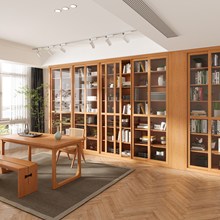 实木书柜日式书架整墙满墙全实木书柜玻璃衣柜樱桃儿童房格子