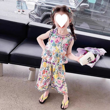 2024新款女童套装夏季薄款棉绸套装儿童1到3岁洋气女童碎花两件套
