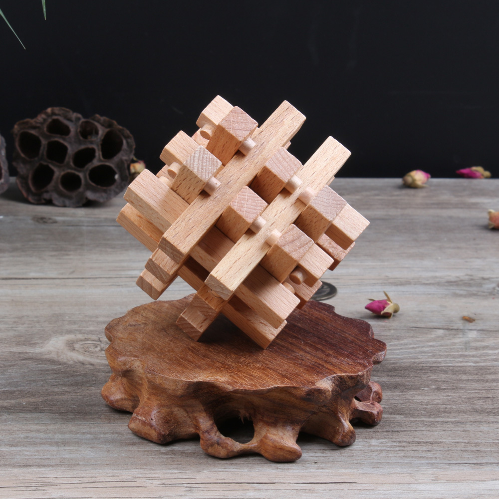 榉木十八柱 木质鲁班孔明锁18根 趣味解锁成人智力锁原色十八罗汉-阿