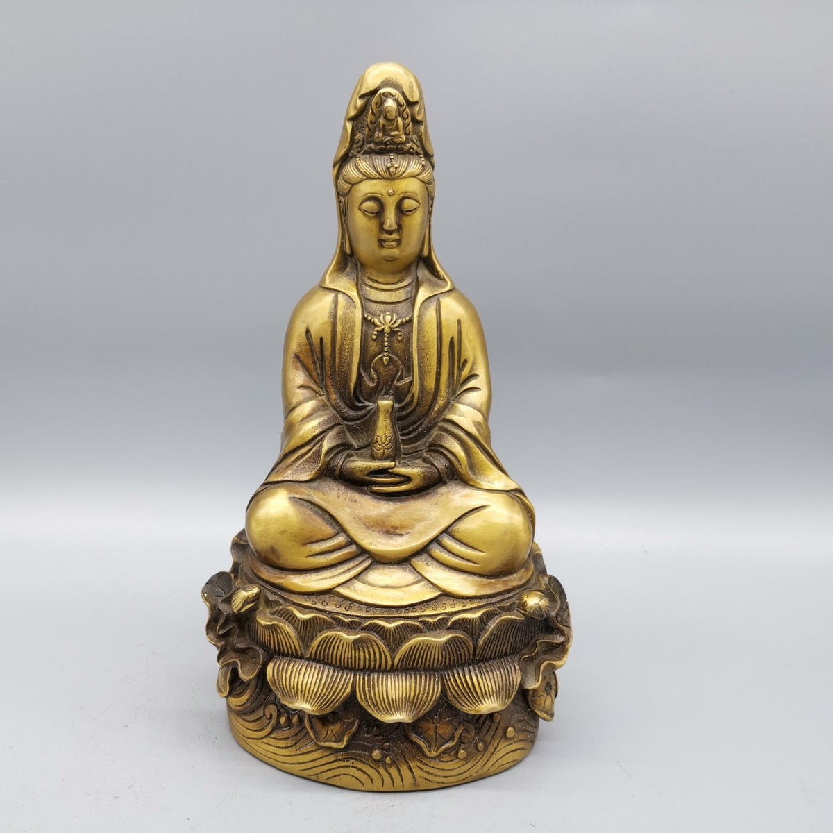 仿古纯铜观音佛像摆件工艺品收藏大明宣德观世音菩萨居家装饰摆件