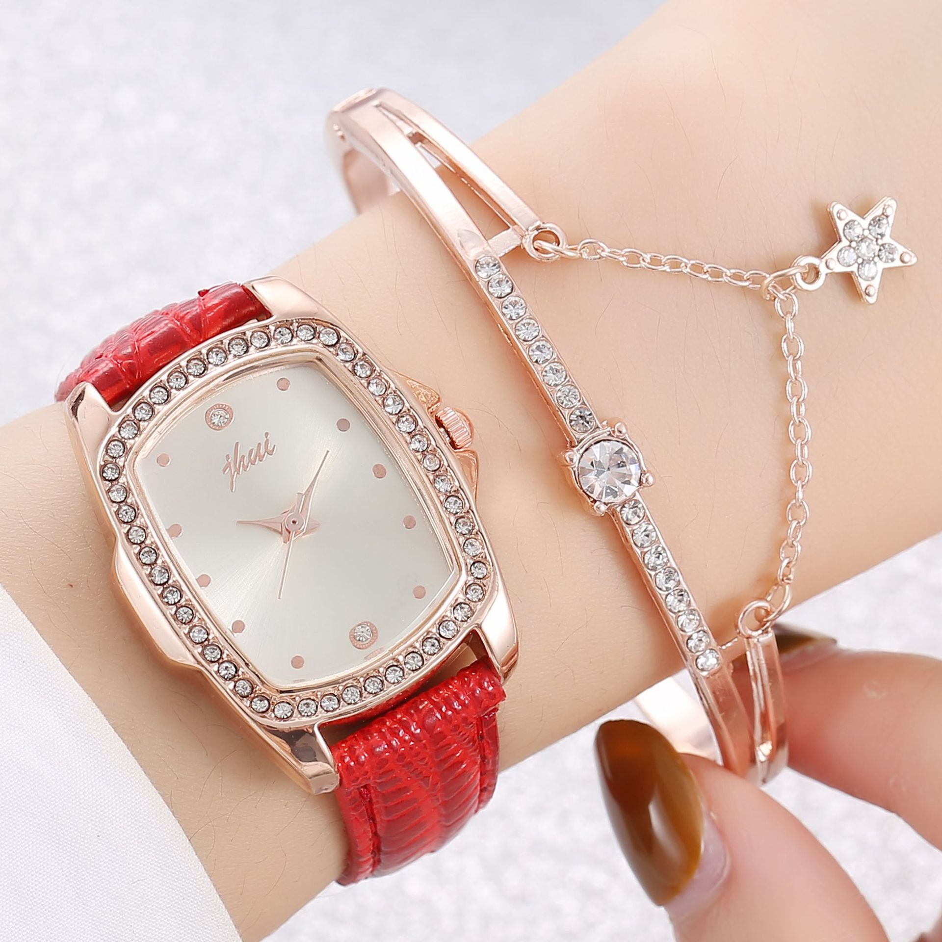 手表女士 时尚两件套引流产品学生手表套装 watches jewelry set