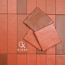 多巴胺风格枣红色瓷砖地砖渐变手工砖背景墙厨房卫生间吧台砖