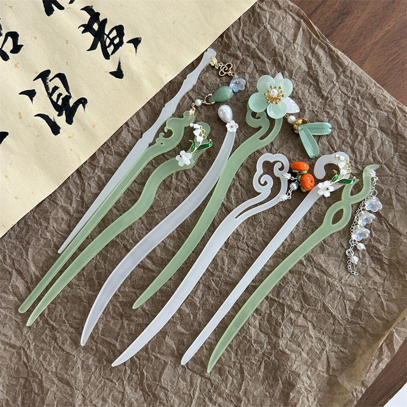 玉簪古风发簪竹节玉兰花流苏铃兰花发钗汉服仙气旗袍头饰清冷簪子