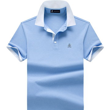 品牌保罗polo衫男士短袖t恤男装商务休闲翻领体恤天蓝色上衣af-11