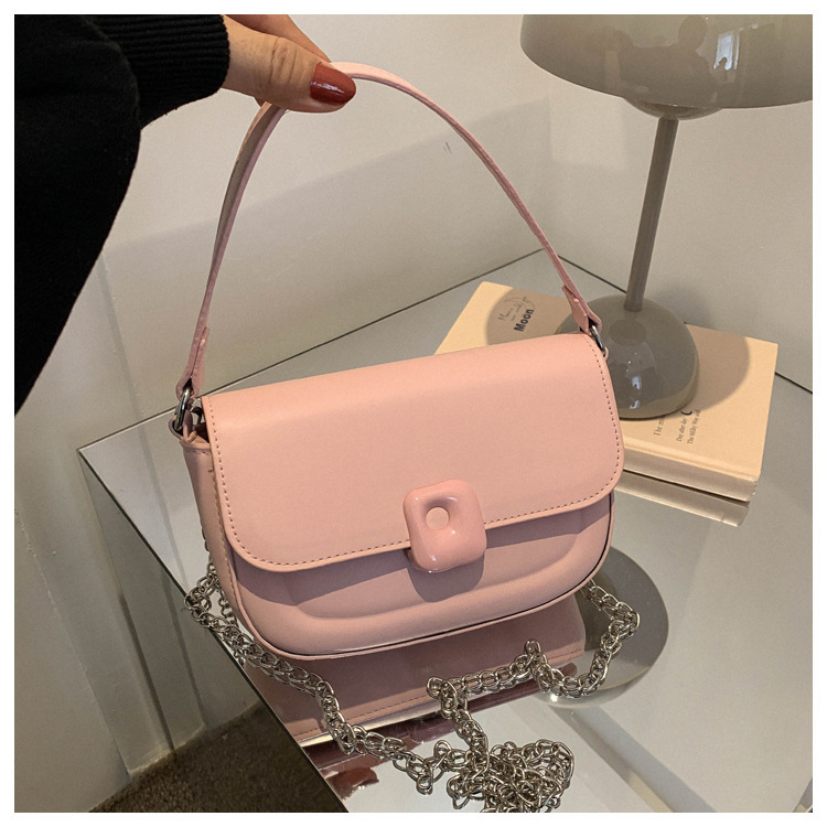 Solid Color Small Bag 2023 New Style French Style Shoulder Messenger Bag Women's Fashion Casual Summer Chain Handbag