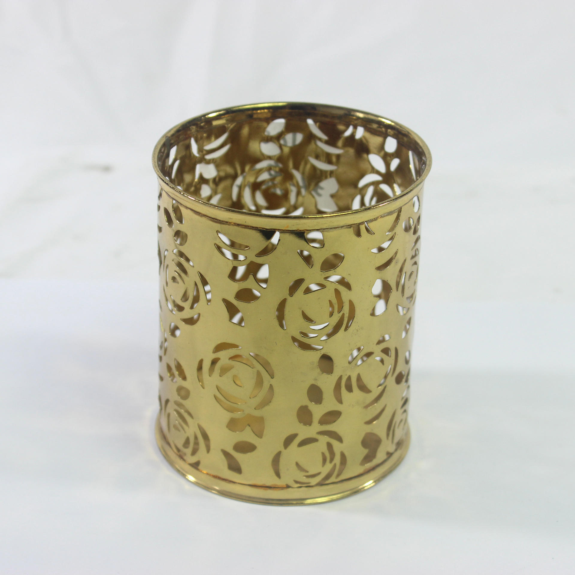 创意圆形冲花镂空金属笔筒 时尚彩色锈花铁丝网笔筒办公收纳