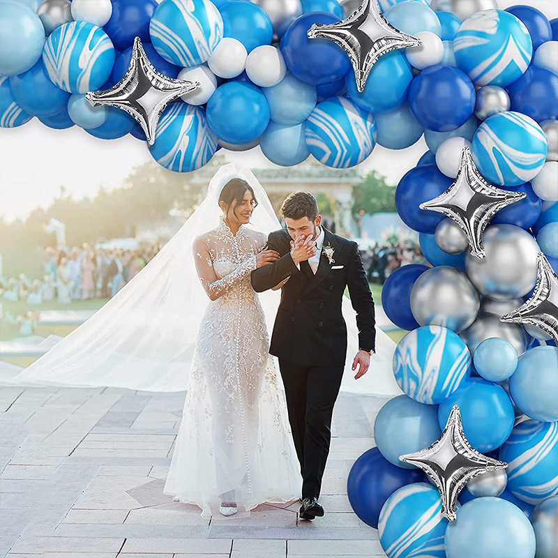 Amazon New Agate Pattern Balloon Blue Combination Package Birthday Party Wedding Decoration Opening Arch Balloon