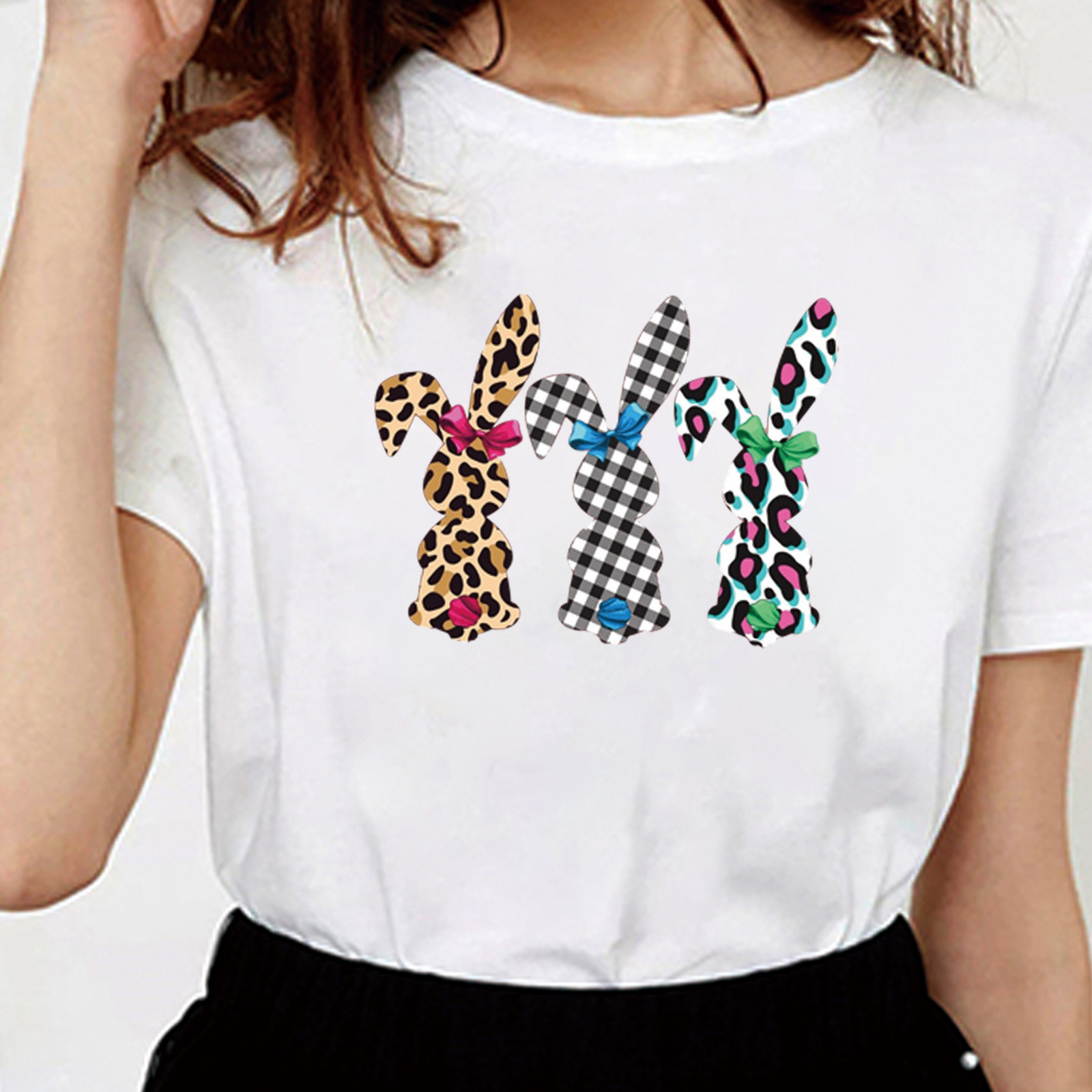 ebay新款复活节女装t恤花纹款兔子图案印花短袖欧美风格