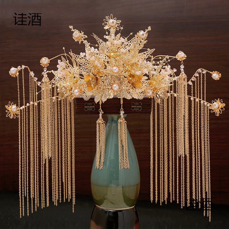 秀禾服头饰秀禾新娘凤冠配饰大气步摇流苏中式婚礼古装发饰独立站