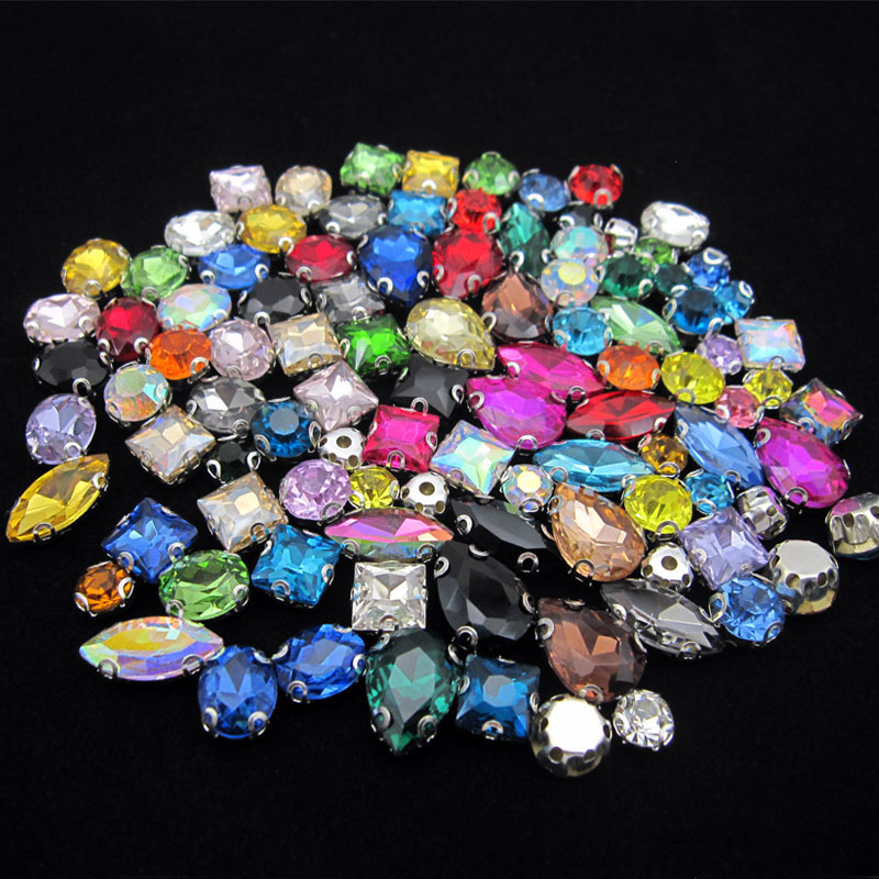 批diy手工混彩色水晶玻璃发饰衣服鞋包装饰创意宝石套装手缝钻石