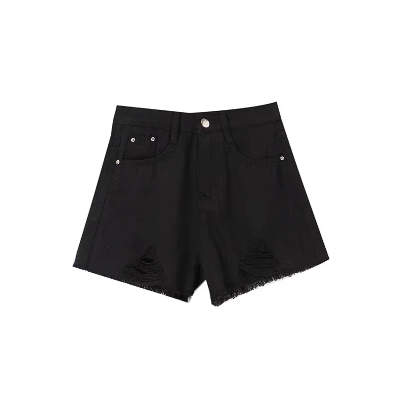 Black Jeans Shorts for Women 2023 Summer New Korean Style Ripped High Waist Slimming Hot Pants Hot Girl Wide-Leg Pants