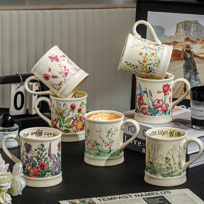 法式复古马克杯小众办公室杯高级感陶瓷咖啡杯早餐杯伴手礼英伦风