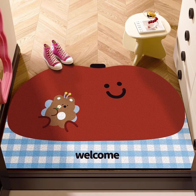 入户门地垫家用创意苹果卡通进门门口脚垫pvc丝圈玄关可擦洗地垫