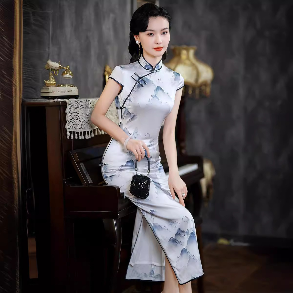 真丝旗袍长款2024夏季新款改良桑蚕丝复古时尚少女中国风连衣裙