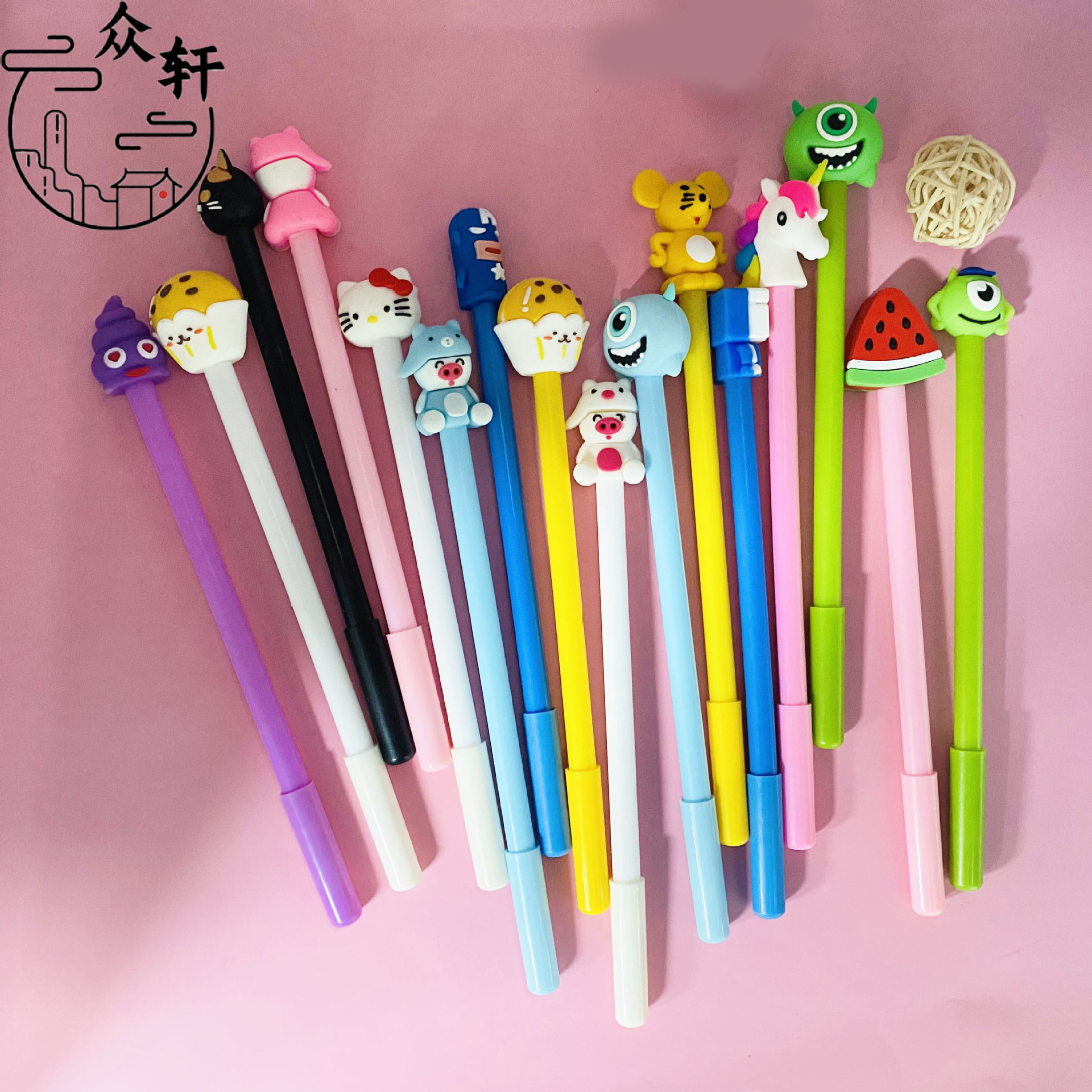 卡通中性笔可爱超萌男女生款文具批发水性黑笔芯圆珠碳素水笔儿童