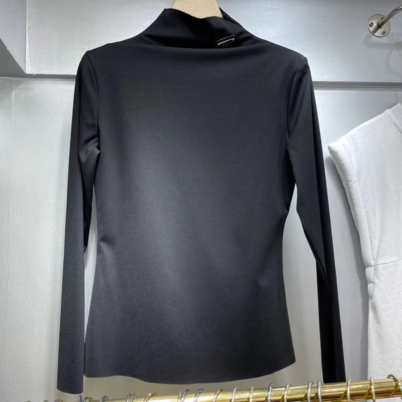 新款p家三角标长袖高领打底衫女2021早秋倒三角修身内搭t恤上衣潮