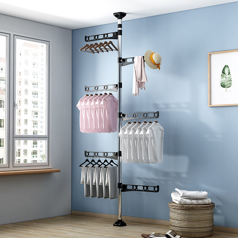 顶天立地衣架晾衣架落地室内免打孔家用伸收缩杆阳台卧室晒衣架