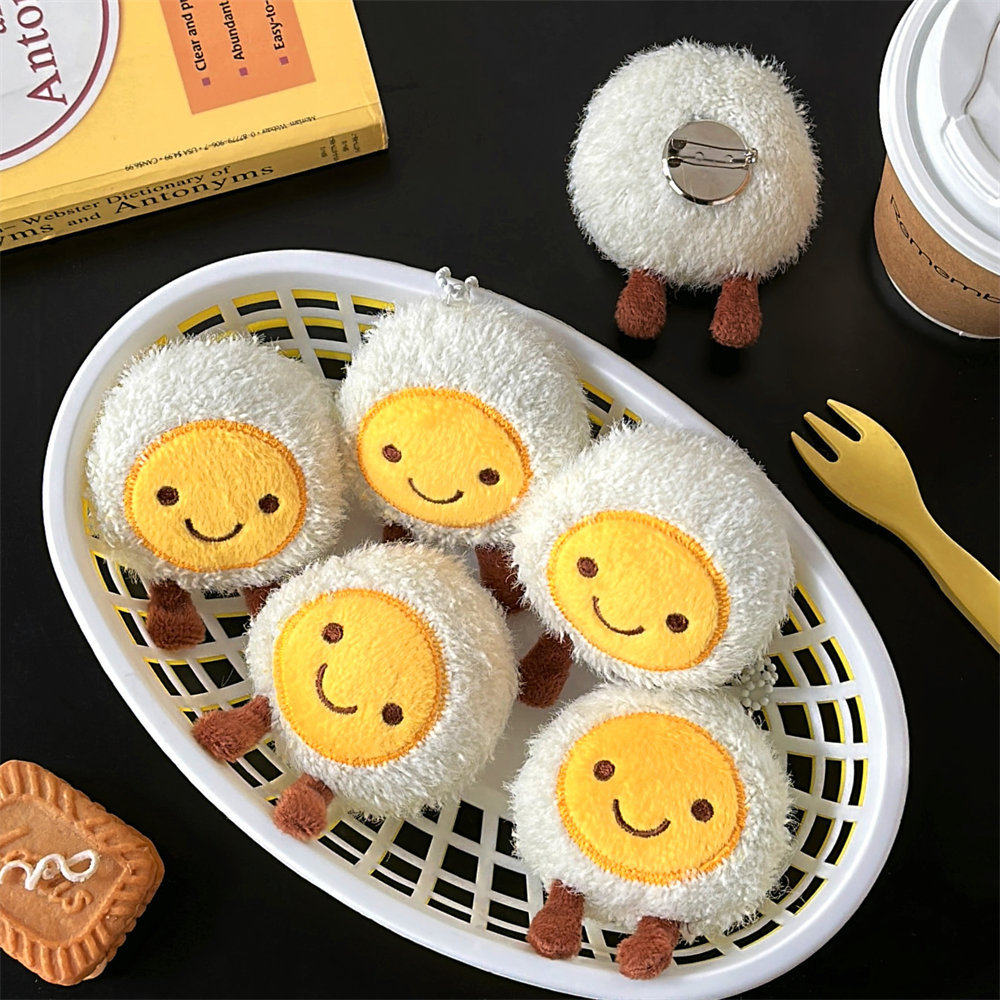 Cartoon Plush Poached Egg Doll Pendant Cute Egg Brooch Keychain Pendant School Bag Bag Charm Ornament