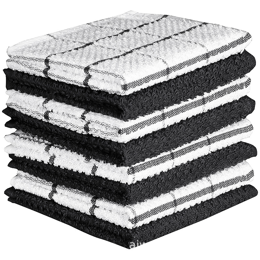 Amazon Best-Selling Pure Cotton Black and White Plaid Cotton Thickened Kitchen Absorbent Waffle Cloth Scouring Pad Dishcloth