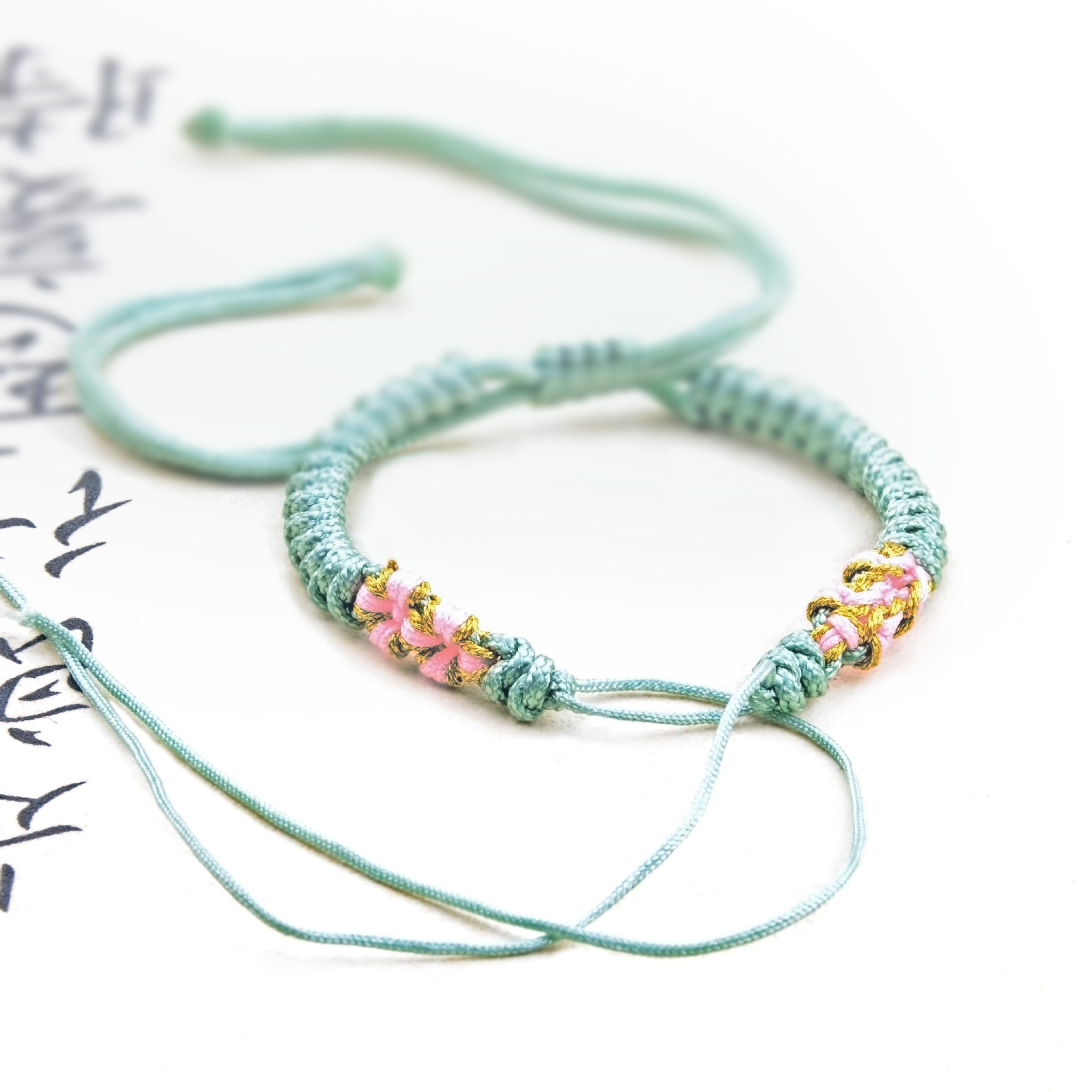 手工编织半成品桃花结手链手绳 diy免编手绳可穿转运珠平安扣银饰