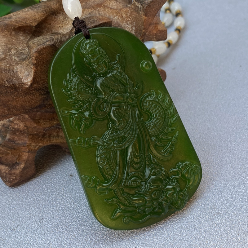 外蒙料绿色乘龙观音吊坠仿碧玉牌子服装配饰直播货源39元模式批发