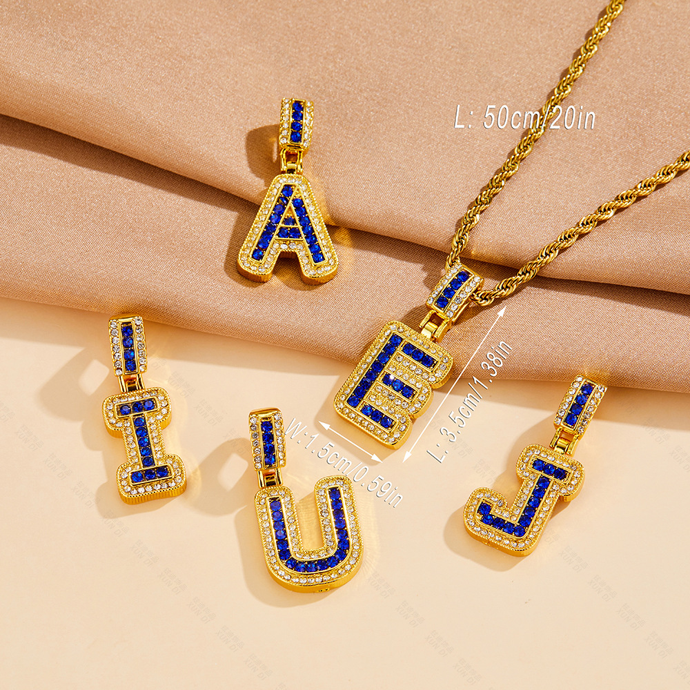 Cross-Border New Arrival Letter Necklace Two-Tone Creative All-Match Alloy Diamond English Letter Hip Hop Necklace One Piece Dropshipping