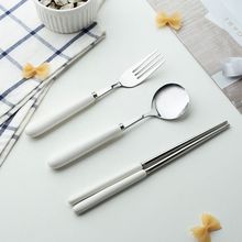 陶瓷不锈钢餐具三件套户外旅游便携筷子勺子叉子韩式学生餐具套装