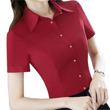 红色白色衬衫女短袖纯色韩版职业装正装修身显瘦工作服上衣女装