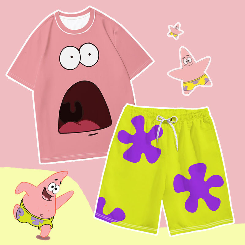 派大星同款t恤短裤海边沙滩裤童装五分速干下水裤衩儿童套装短袖