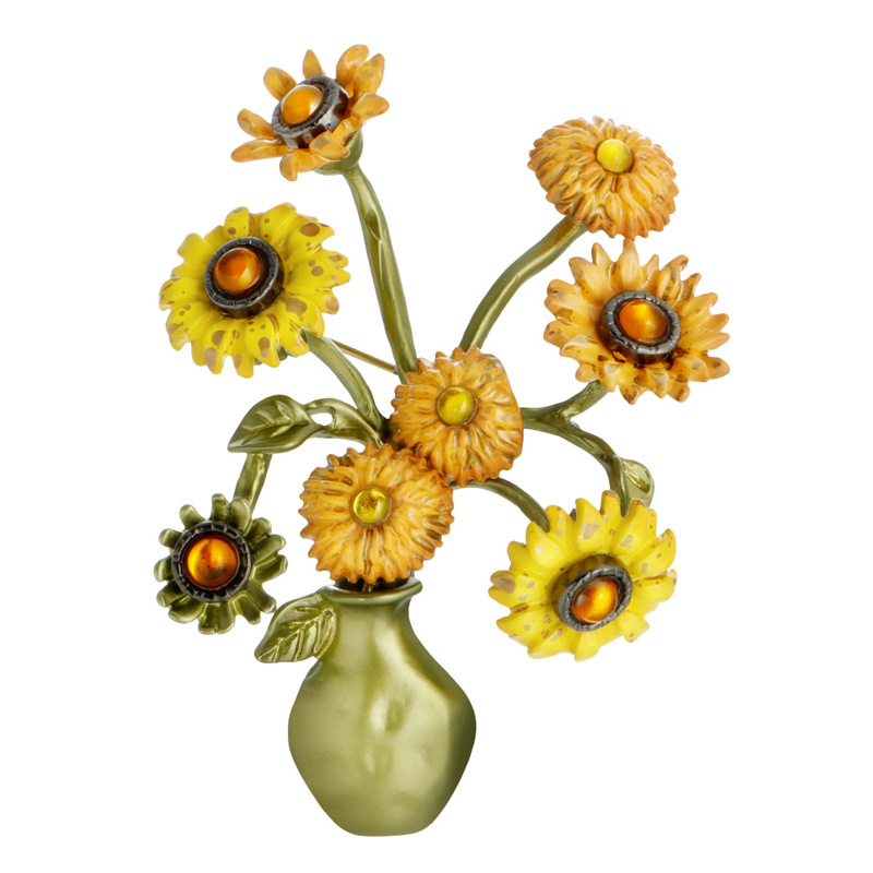 Van Gogh Sunflower Brooch Oil Painting Sense Mori Style Vintage Plant Collar Pin Gift New Niche Design Autumn