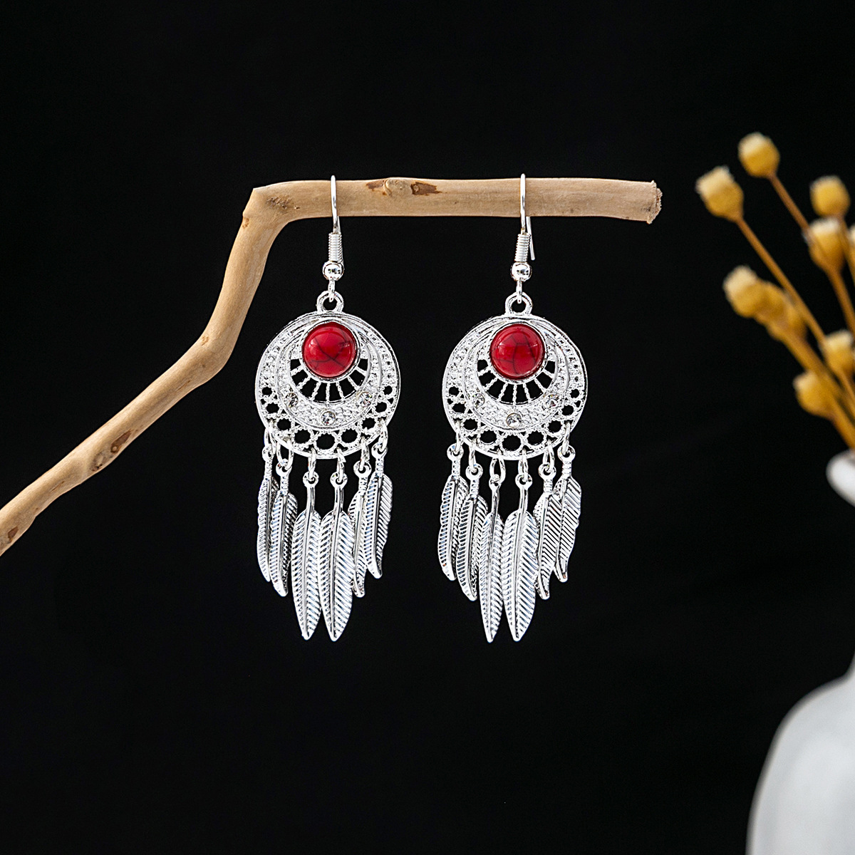 European and American Bohemian Tassel Turquoise Earrings Retro Minority Ethnic Style Earrings Personalized Temperament Earrings Wholesale