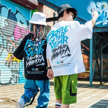 纯棉短袖t恤男童女童夏装新款童装嘻哈街舞潮牌夏款中大童上衣潮t