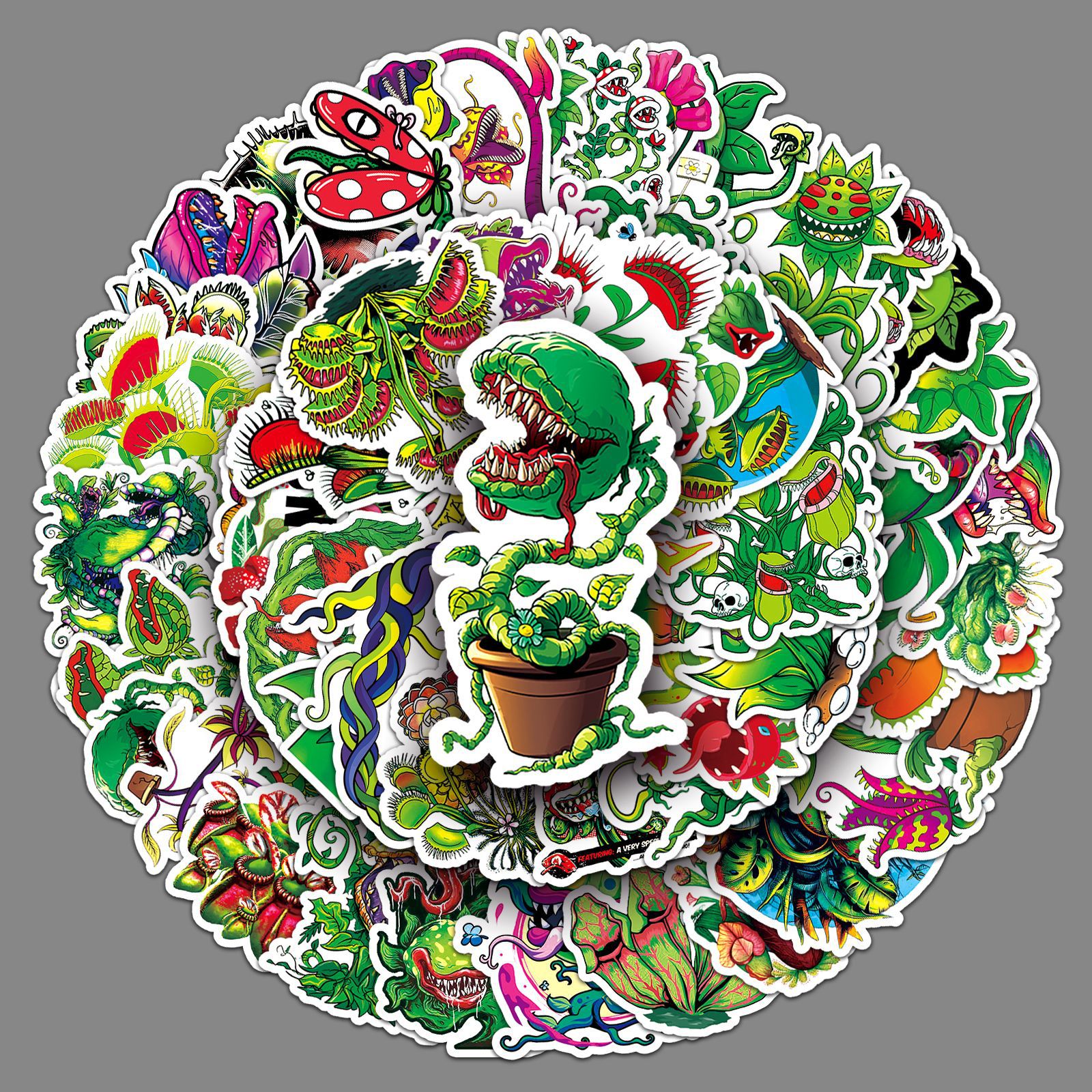 50张捕虫植物个性跨境潮流捕蝇草食人花装饰手机壳行李箱电脑贴纸