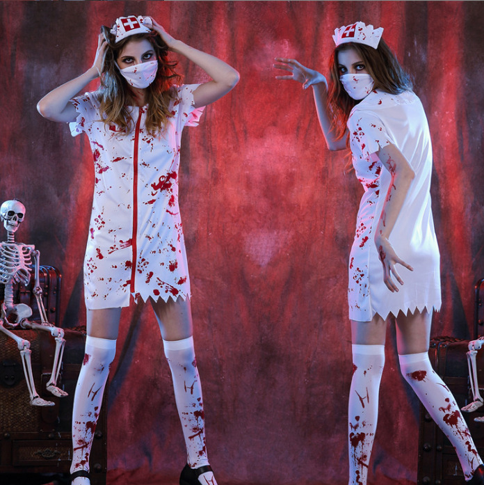 新款万圣节吸血鬼服护士服万圣节服装带血恶魔舞台角色扮演cospla