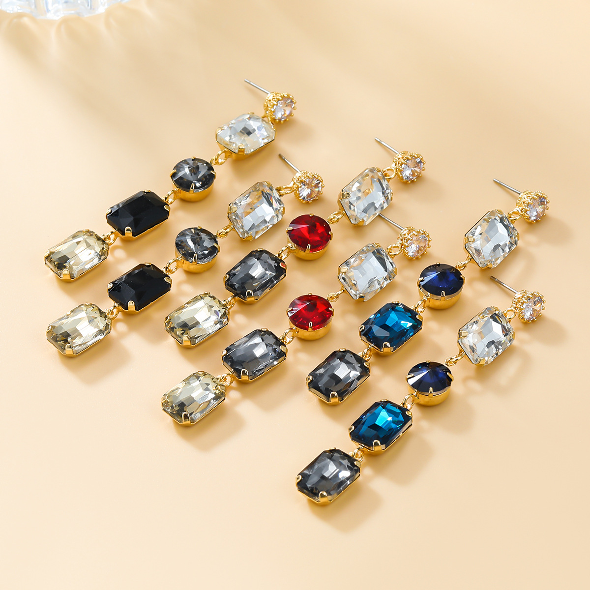 新款时尚彩钻耳环长款水钻耳坠女夸张欧美风饰品外贸批发earrings