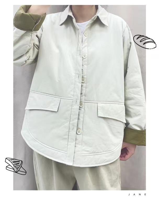 bq7822纯色洗水棉宽松休闲外套2023秋冬新款拼接时尚百搭夹棉外套