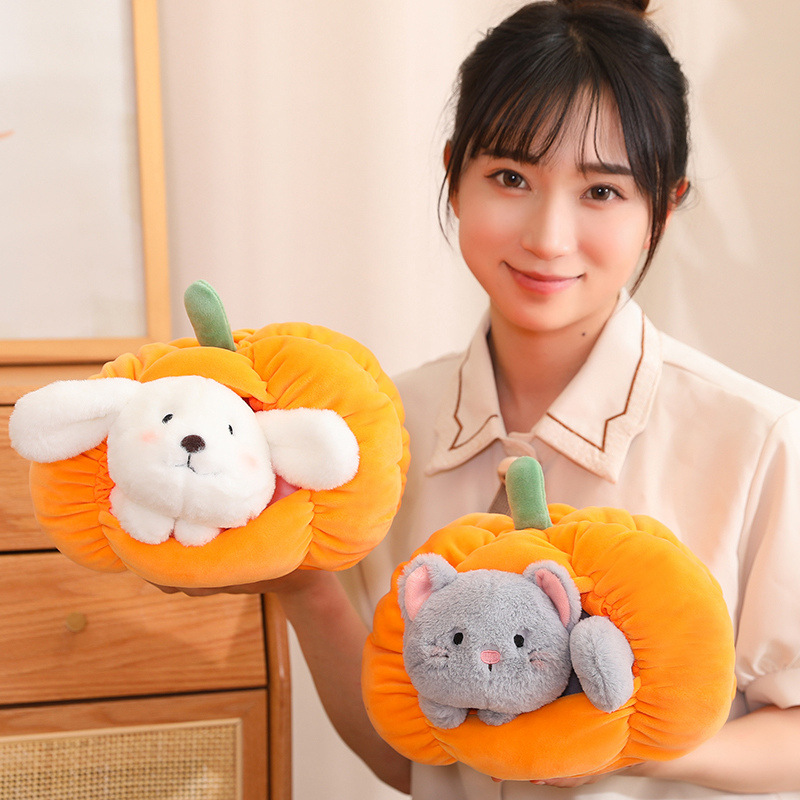 Cute Pumpkin Nest Plush Toy Creative Pumpkin Puppy Kitten Living Room Decoration Sofa Cushion